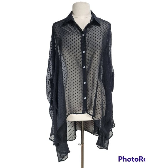 Boohoo Tops - boohoo Women Sz 10 Boho Button Up Hight Low Blouse Black Chiffon No Camisole A6P